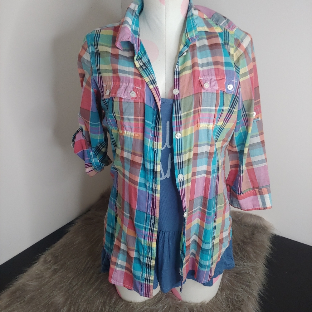 American Eagle Button Down Madras Plaid Shirt - image 2